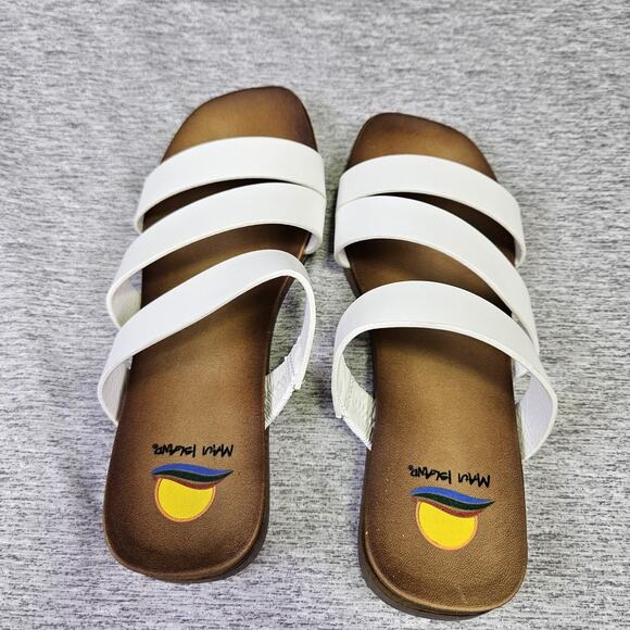 Maui Island Kona Sandals Womens White Strappy Wedge Vacation Beach Square Toe 7 - Picture 7 of 12